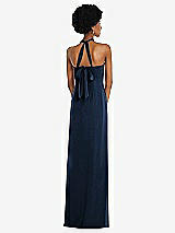 Rear View Thumbnail - Midnight Navy Draped Satin Grecian Column Gown with Convertible Straps