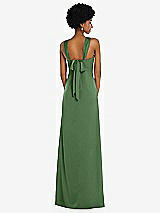 Alt View 3 Thumbnail - Vineyard Green Draped Satin Grecian Column Gown with Convertible Straps
