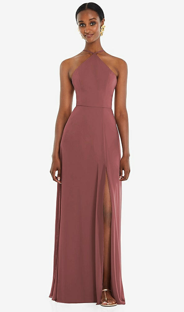 Front View - English Rose Diamond Halter Maxi Dress with Adjustable Straps