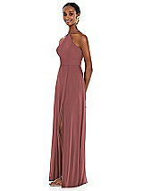 Side View Thumbnail - English Rose Diamond Halter Maxi Dress with Adjustable Straps