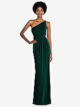 Front View Thumbnail - Evergreen One-Shoulder Twist Draped Maxi Dress