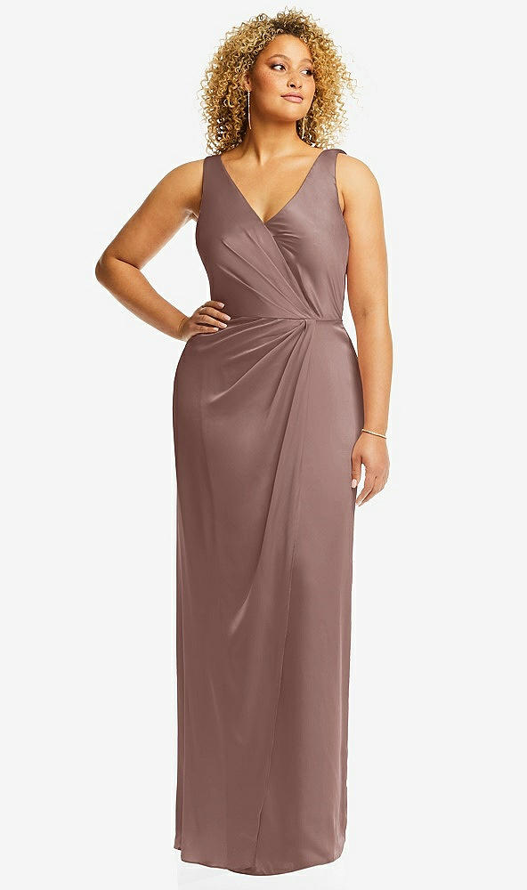 Front View - Sienna Faux Wrap Whisper Satin Maxi Dress with Draped Tulip Skirt