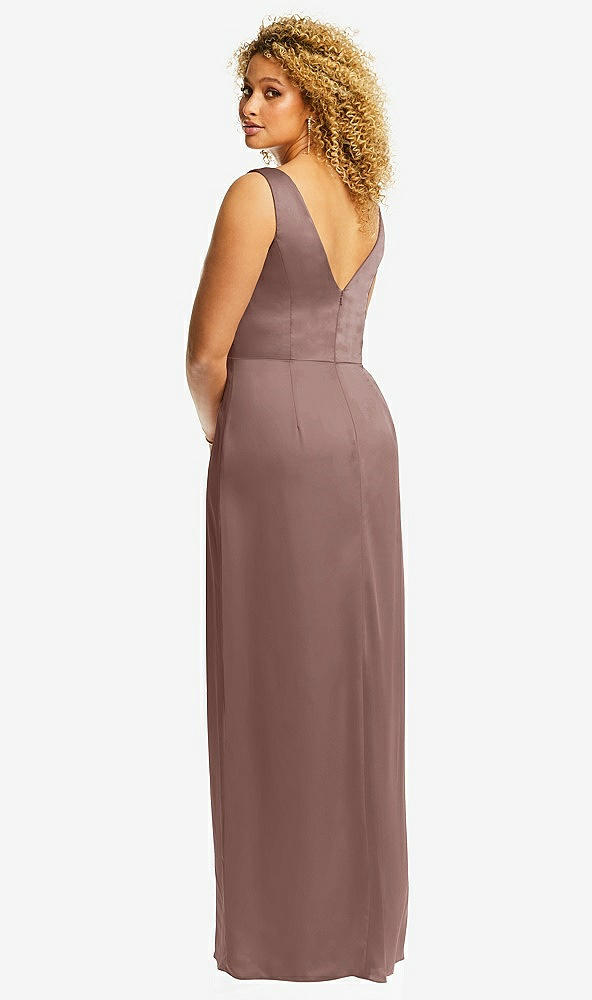 Back View - Sienna Faux Wrap Whisper Satin Maxi Dress with Draped Tulip Skirt
