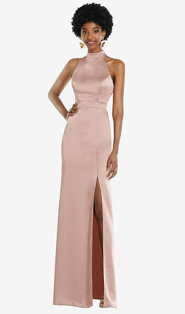 Back View - Toasted Sugar High Neck Backless Maxi Dress with Slim Belt
