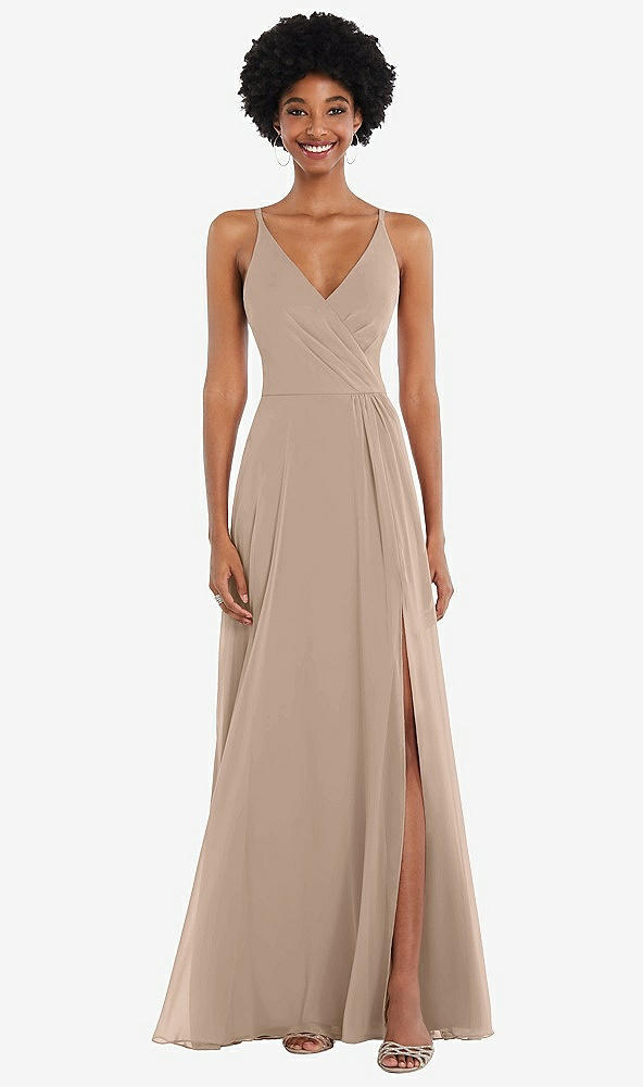 Front View - Topaz Faux Wrap Criss Cross Back Maxi Dress with Adjustable Straps