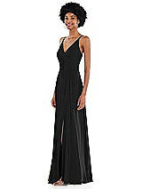 Side View Thumbnail - Black Faux Wrap Criss Cross Back Maxi Dress with Adjustable Straps