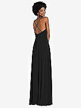 Rear View Thumbnail - Black Faux Wrap Criss Cross Back Maxi Dress with Adjustable Straps