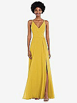 Front View Thumbnail - Marigold Faux Wrap Criss Cross Back Maxi Dress with Adjustable Straps