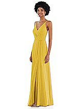 Side View Thumbnail - Marigold Faux Wrap Criss Cross Back Maxi Dress with Adjustable Straps