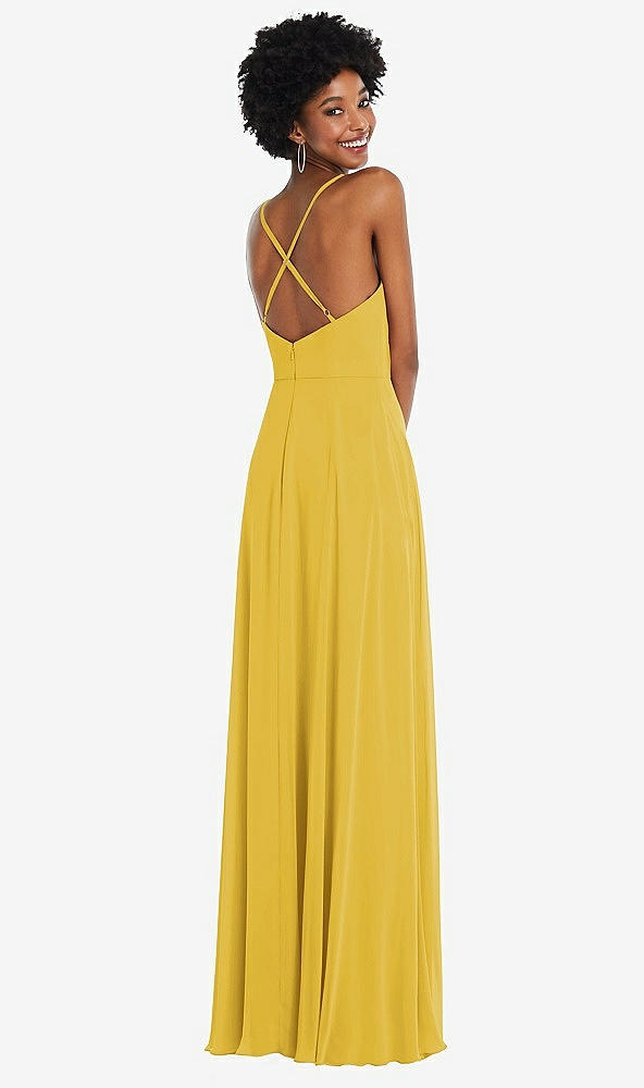 Back View - Marigold Faux Wrap Criss Cross Back Maxi Dress with Adjustable Straps