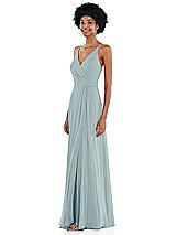 Side View Thumbnail - Morning Sky Faux Wrap Criss Cross Back Maxi Dress with Adjustable Straps
