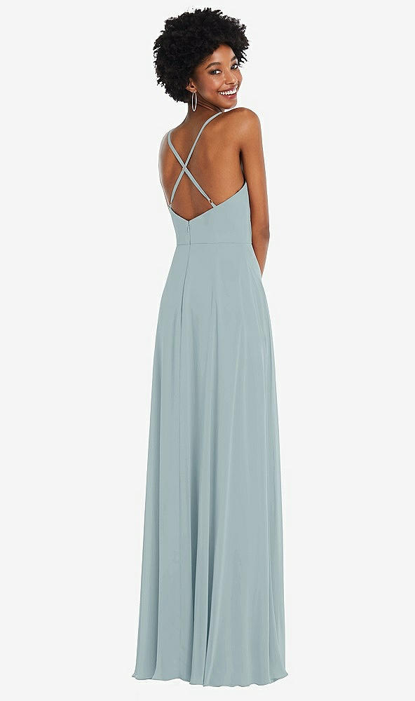 Back View - Morning Sky Faux Wrap Criss Cross Back Maxi Dress with Adjustable Straps