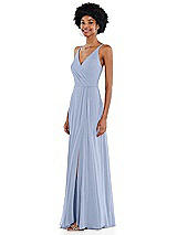 Side View Thumbnail - Sky Blue Faux Wrap Criss Cross Back Maxi Dress with Adjustable Straps