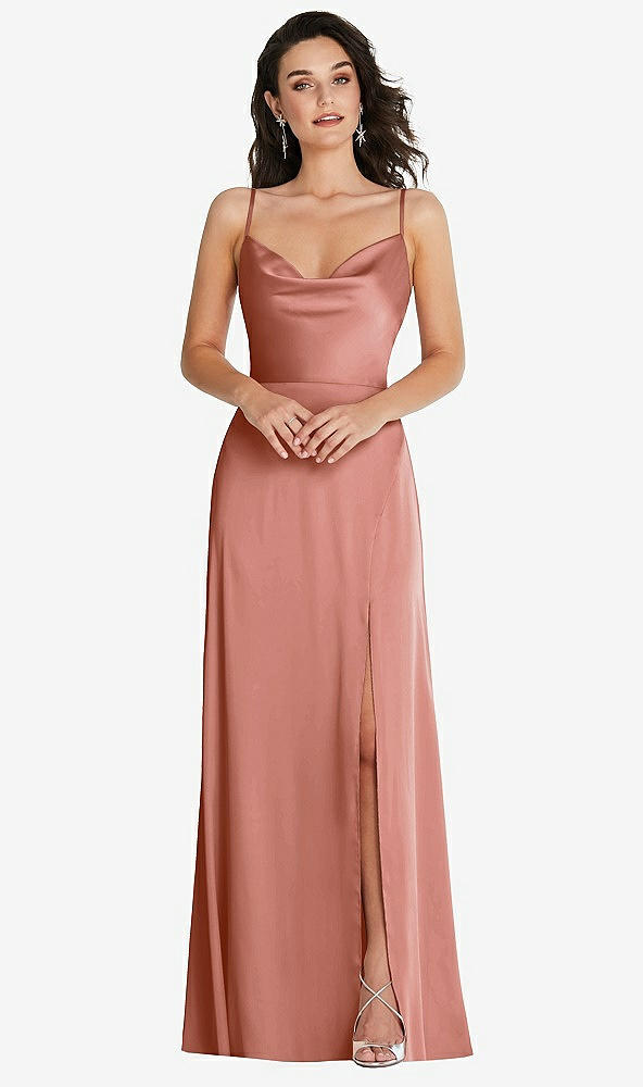 Front View - Desert Rose Cowl-Neck A-Line Maxi Dress with Adjustable Straps