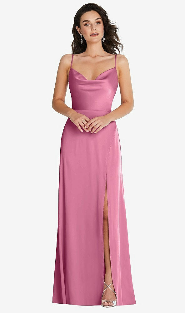 Front View - Orchid Pink Cowl-Neck A-Line Maxi Dress with Adjustable Straps