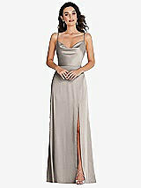 Front View Thumbnail - Taupe Cowl-Neck A-Line Maxi Dress with Adjustable Straps