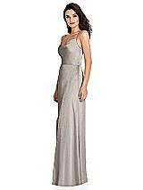 Side View Thumbnail - Taupe Cowl-Neck A-Line Maxi Dress with Adjustable Straps