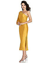 Side View Thumbnail - NYC Yellow One-Shoulder Puff Sleeve Midi Bias Dress with Side Slit