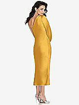 Rear View Thumbnail - NYC Yellow One-Shoulder Puff Sleeve Midi Bias Dress with Side Slit
