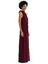 Side View Thumbnail - Cabernet Scarf Tie High Neck Blouson Bodice Maxi Dress with Front Slit