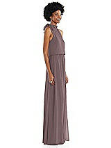 Side View Thumbnail - French Truffle Scarf Tie High Neck Blouson Bodice Maxi Dress with Front Slit