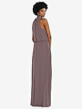 Rear View Thumbnail - French Truffle Scarf Tie High Neck Blouson Bodice Maxi Dress with Front Slit