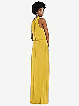 Rear View Thumbnail - Marigold Scarf Tie High Neck Blouson Bodice Maxi Dress with Front Slit