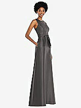 Side View Thumbnail - Caviar Gray Jewel-Neck V-Back Maxi Dress with Mini Sash
