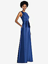 Side View Thumbnail - Classic Blue Jewel-Neck V-Back Maxi Dress with Mini Sash