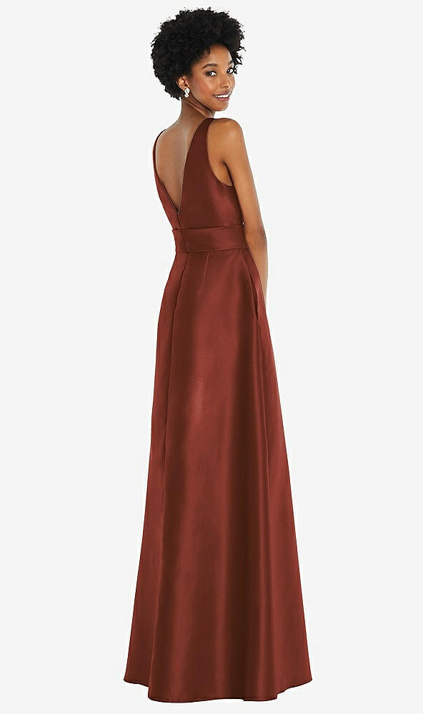 Back View - Auburn Moon Jewel-Neck V-Back Maxi Dress with Mini Sash