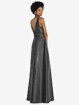 Rear View Thumbnail - Pewter Jewel-Neck V-Back Maxi Dress with Mini Sash