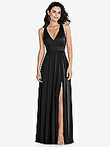 Front View Thumbnail - Black Shirred Shoulder Criss Cross Back Maxi Dress with Front Slit
