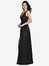 Side View Thumbnail - Black Shirred Shoulder Criss Cross Back Maxi Dress with Front Slit