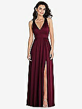 Front View Thumbnail - Cabernet Shirred Shoulder Criss Cross Back Maxi Dress with Front Slit