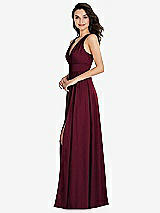 Side View Thumbnail - Cabernet Shirred Shoulder Criss Cross Back Maxi Dress with Front Slit