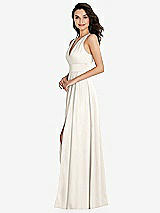 Side View Thumbnail - Ivory Shirred Shoulder Criss Cross Back Maxi Dress with Front Slit