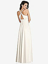 Rear View Thumbnail - Ivory Shirred Shoulder Criss Cross Back Maxi Dress with Front Slit