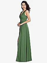 Side View Thumbnail - Vineyard Green Shirred Shoulder Criss Cross Back Maxi Dress with Front Slit