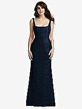 Front View Thumbnail - Midnight Navy Scoop Back Sequin Lace Trumpet Gown