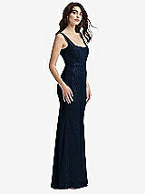 Side View Thumbnail - Midnight Navy Scoop Back Sequin Lace Trumpet Gown