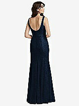 Rear View Thumbnail - Midnight Navy Scoop Back Sequin Lace Trumpet Gown