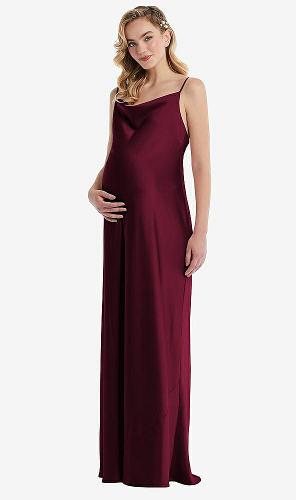 Front View - Cabernet Cowl-Neck Tie-Strap Maternity Slip Dress