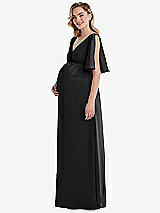 Side View Thumbnail - Black Flutter Bell Sleeve Empire Maternity Dress
