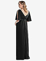 Rear View Thumbnail - Black Flutter Bell Sleeve Empire Maternity Dress