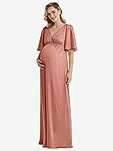 Front View Thumbnail - Desert Rose Flutter Bell Sleeve Empire Maternity Dress