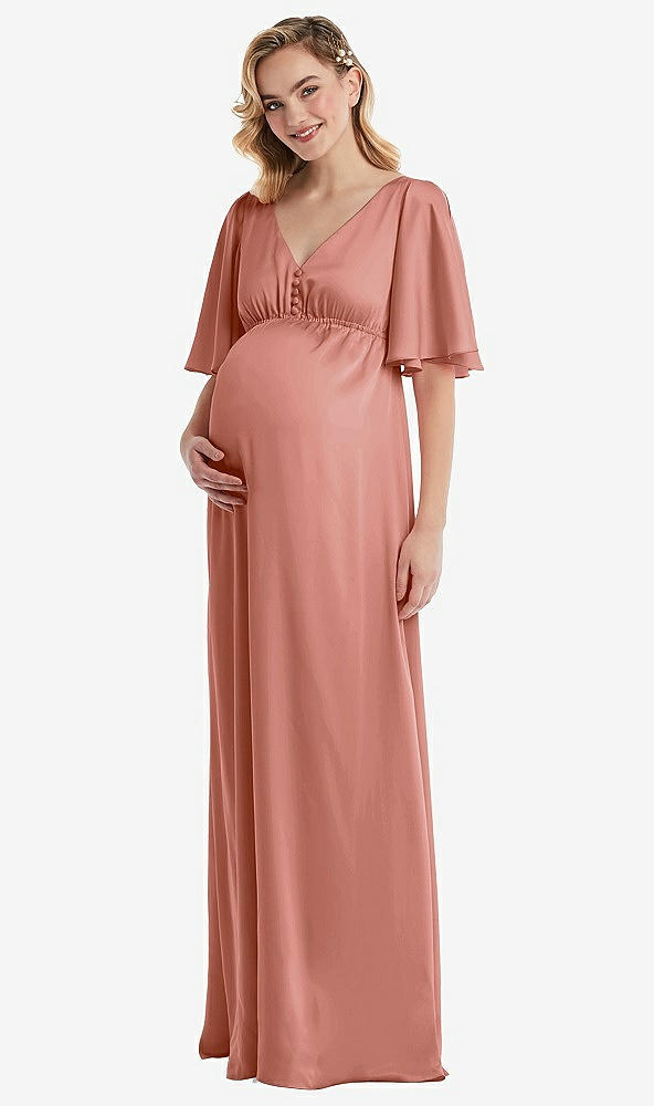 Front View - Desert Rose Flutter Bell Sleeve Empire Maternity Dress