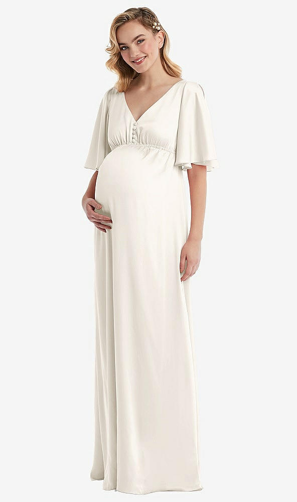 Front View - Ivory Flutter Bell Sleeve Empire Maternity Dress
