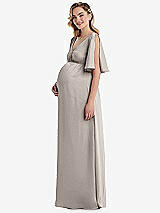 Side View Thumbnail - Taupe Flutter Bell Sleeve Empire Maternity Dress