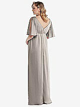 Rear View Thumbnail - Taupe Flutter Bell Sleeve Empire Maternity Dress