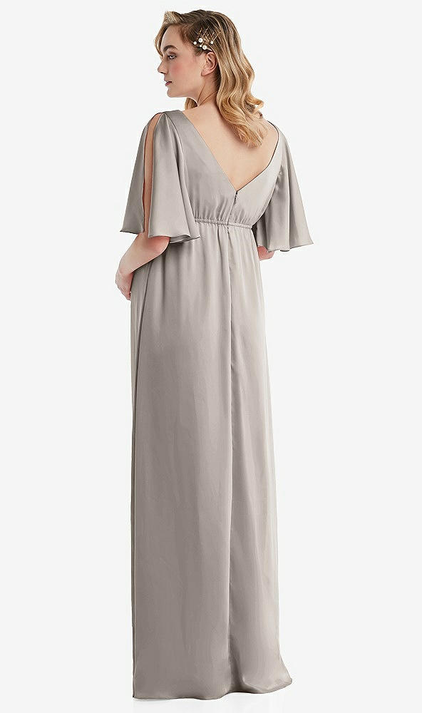 Back View - Taupe Flutter Bell Sleeve Empire Maternity Dress